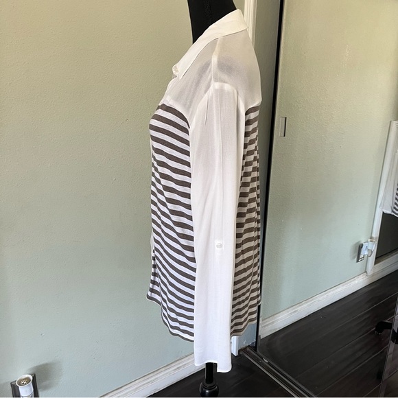 Splendid White and Off Black Striped 100% Rayon Button Down Shirt Size Medium - Picture 4 of 6